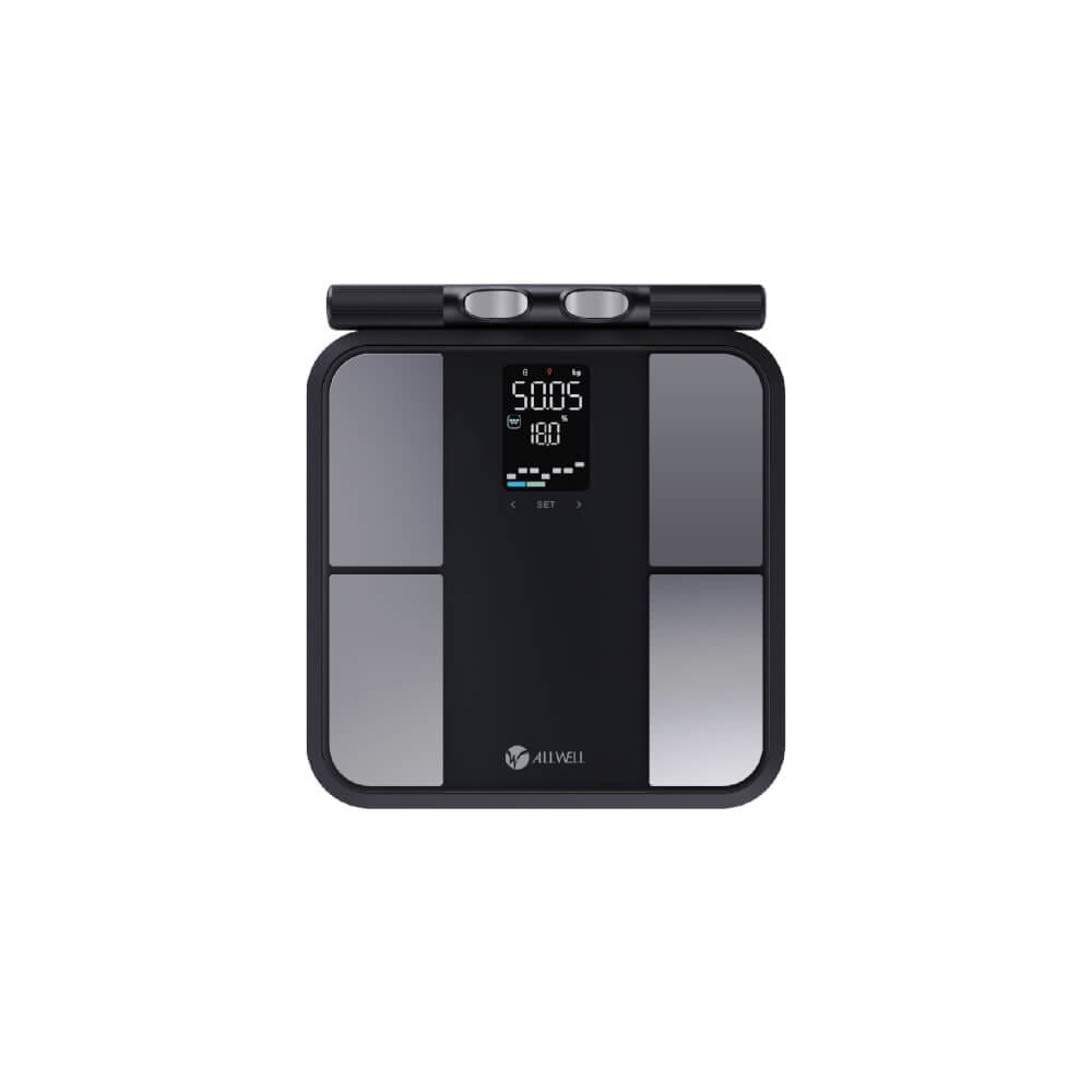 เครื่องชั่งน้ำหนักวัดมวลกาย ALLWELL รุ่น BODYA-PRO 8 อิเล็กโทรด วัดได้ 31 ค่า เชื่อมต่อแอปพลิเคชันได้ สีดำ_0
